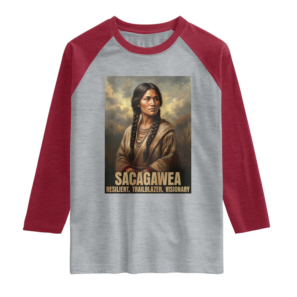 Sacagawea Native American Woman Raglan Shirt Resilient Trailblazer Visionary TS12 Heather Gray Heather Red Print Your Wear