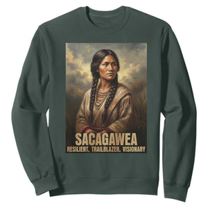 Sacagawea Native American Woman Sweatshirt Resilient Trailblazer Visionary TS12 Dark Forest Green Print Your Wear