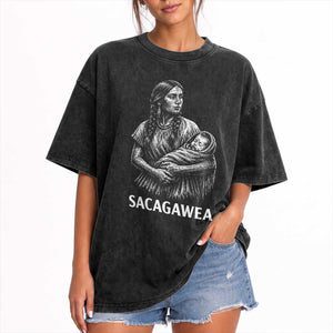 Sacagawea Washed Cotton T-Shirt Native American Womens History Month Graphic