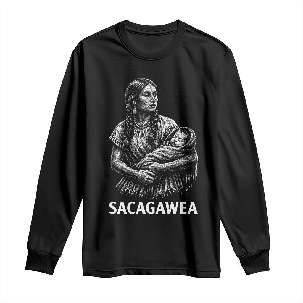 Sacagawea Long Sleeve Shirt Native American Womens History Month Graphic TS12 Black Print Your Wear
