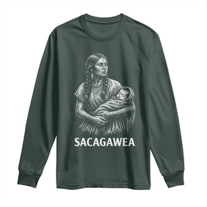 Sacagawea Long Sleeve Shirt Native American Womens History Month Graphic TS12 Dark Forest Green Print Your Wear