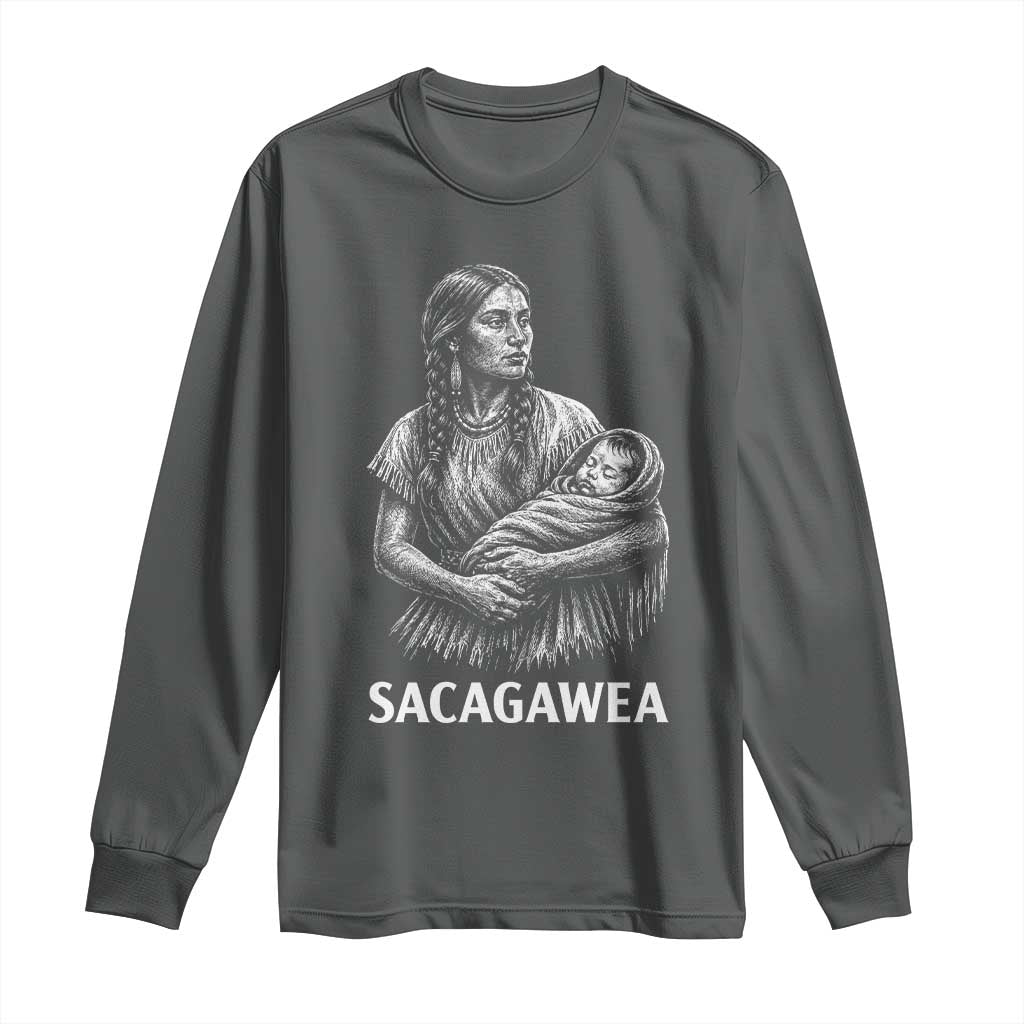 Sacagawea Long Sleeve Shirt Native American Womens History Month Graphic TS12 Dark Heather Print Your Wear