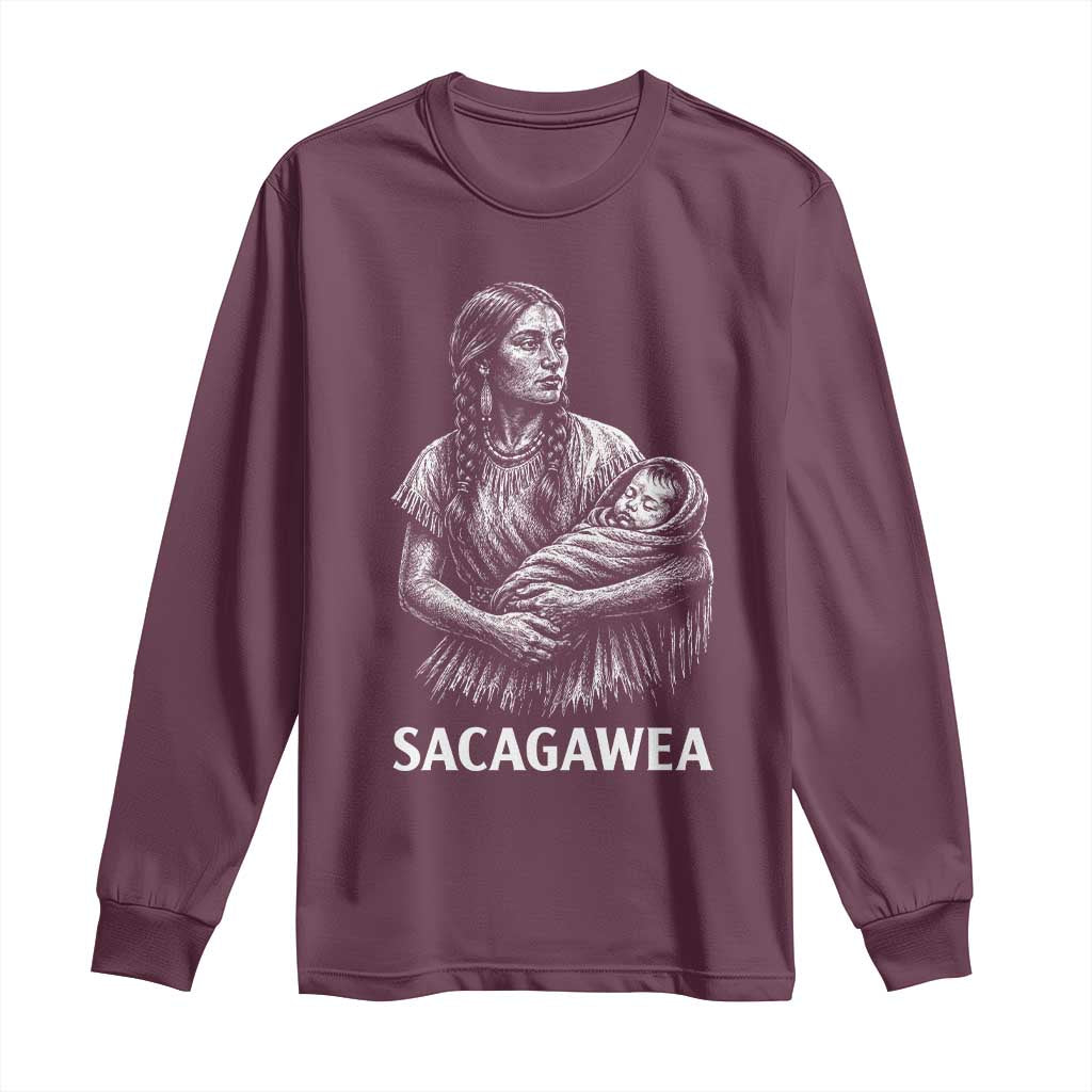 Sacagawea Long Sleeve Shirt Native American Womens History Month Graphic TS12 Maroon Print Your Wear
