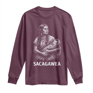 Sacagawea Long Sleeve Shirt Native American Womens History Month Graphic TS12 Maroon Print Your Wear