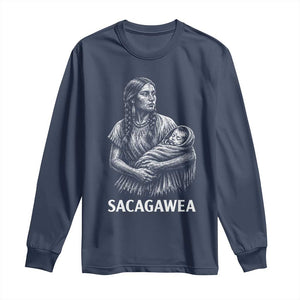 Sacagawea Long Sleeve Shirt Native American Womens History Month Graphic TS12 Navy Print Your Wear