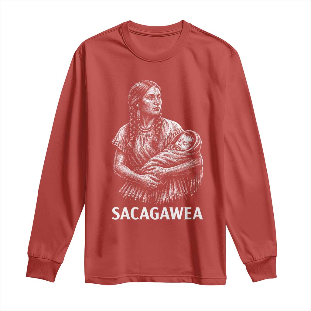 Sacagawea Long Sleeve Shirt Native American Womens History Month Graphic TS12 Red Print Your Wear
