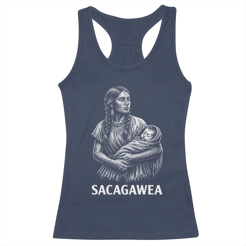 Sacagawea Racerback Tank Top Native American Womens History Month Graphic TS12 Navy Print Your Wear