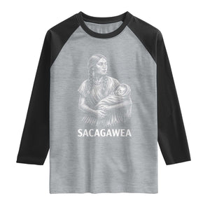 Sacagawea Raglan Shirt Native American Womens History Month Graphic TS12 Heather Gray Black Print Your Wear