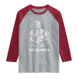 Sacagawea Raglan Shirt Native American Womens History Month Graphic TS12 Heather Gray Heather Red Print Your Wear