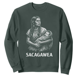 Sacagawea Sweatshirt Native American Womens History Month Graphic TS12 Dark Forest Green Print Your Wear