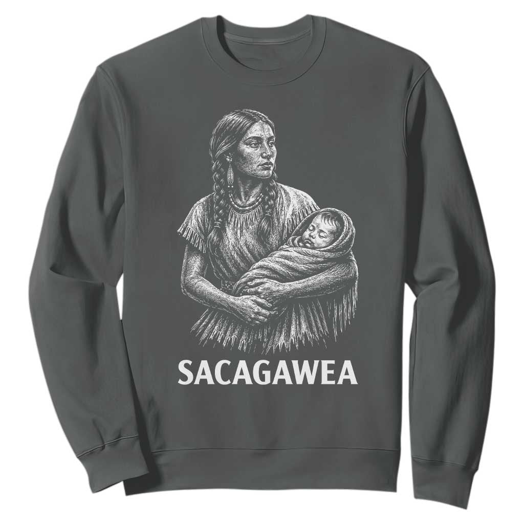 Sacagawea Sweatshirt Native American Womens History Month Graphic TS12 Dark Heather Print Your Wear