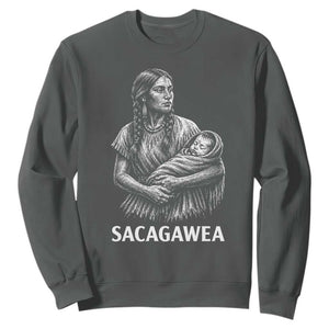 Sacagawea Sweatshirt Native American Womens History Month Graphic TS12 Dark Heather Print Your Wear