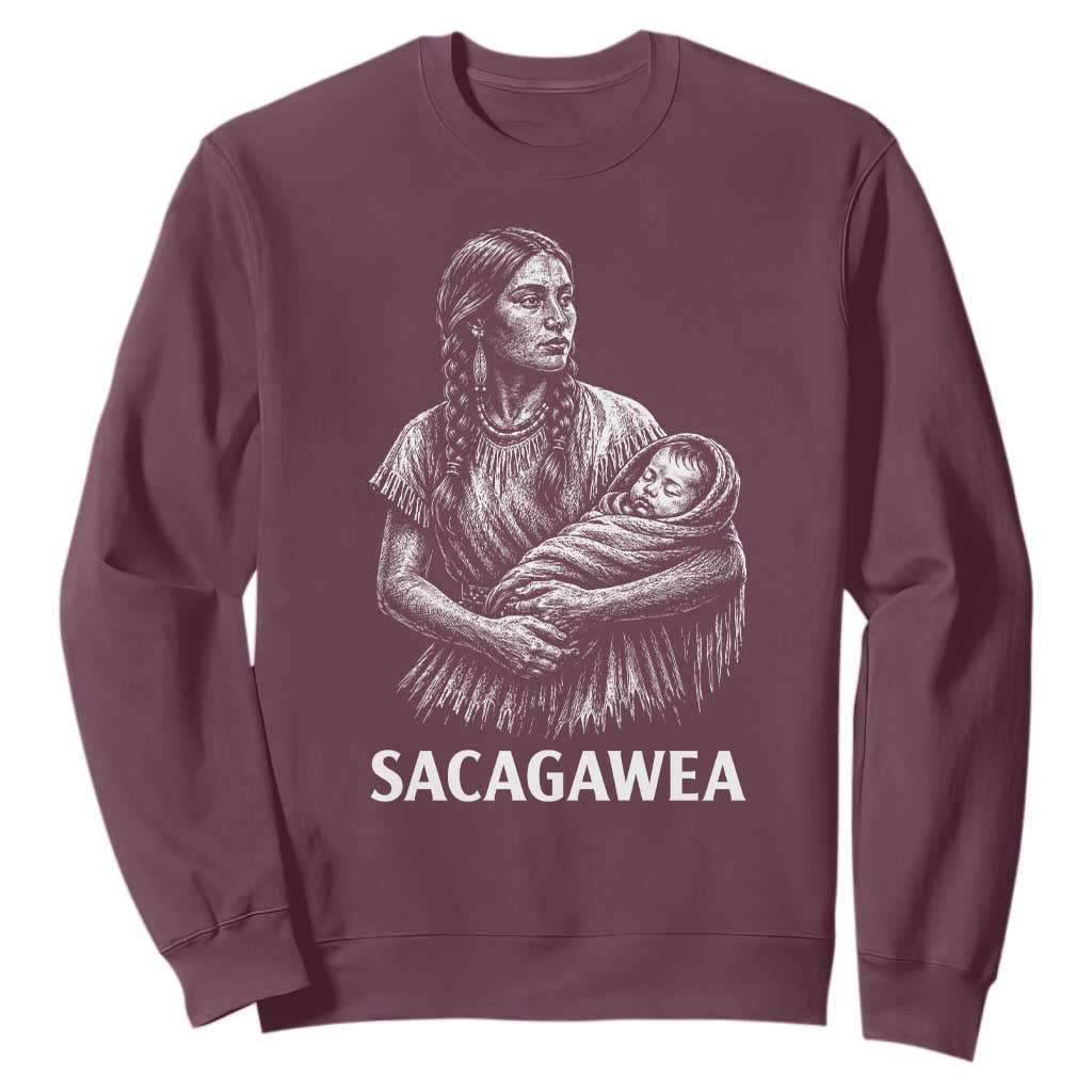 Sacagawea Sweatshirt Native American Womens History Month Graphic TS12 Maroon Print Your Wear