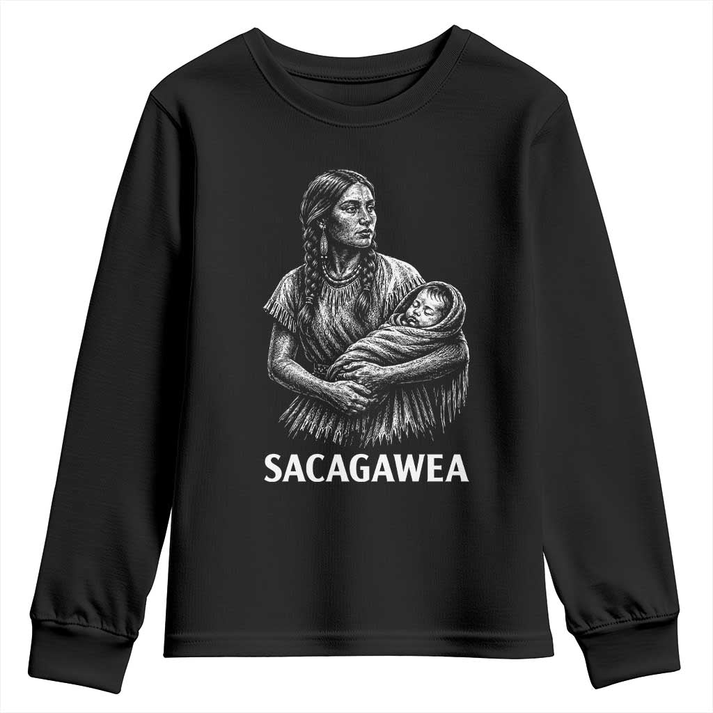 Sacagawea Youth Sweatshirt Native American Womens History Month Graphic TS12 Black Print Your Wear