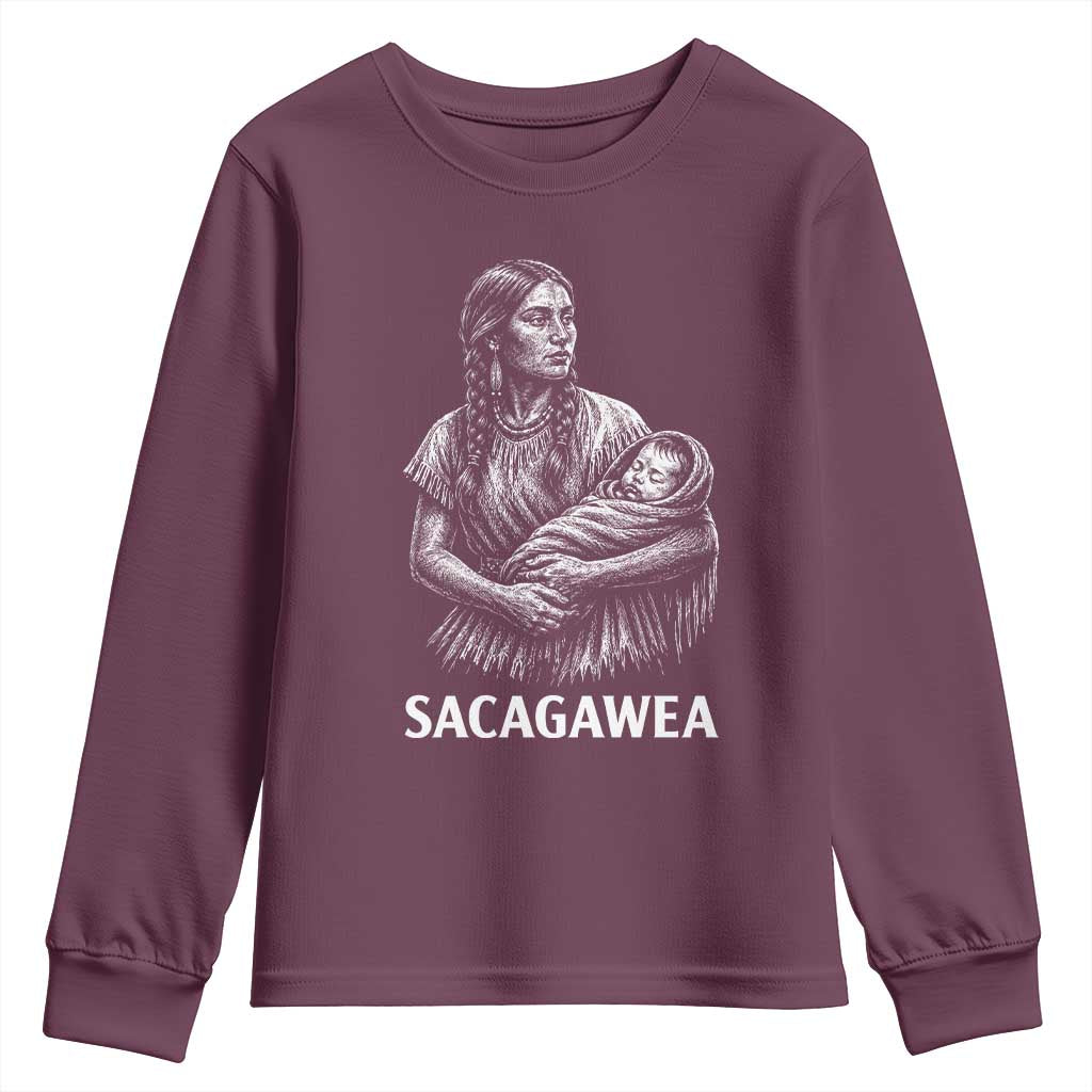 Sacagawea Youth Sweatshirt Native American Womens History Month Graphic TS12 Maroon Print Your Wear