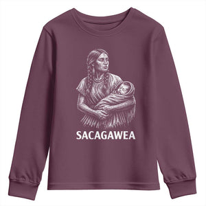 Sacagawea Youth Sweatshirt Native American Womens History Month Graphic TS12 Maroon Print Your Wear