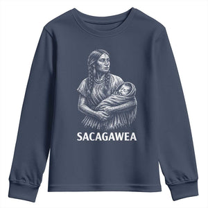 Sacagawea Youth Sweatshirt Native American Womens History Month Graphic TS12 Navy Print Your Wear