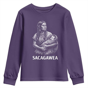 Sacagawea Youth Sweatshirt Native American Womens History Month Graphic TS12 Purple Print Your Wear