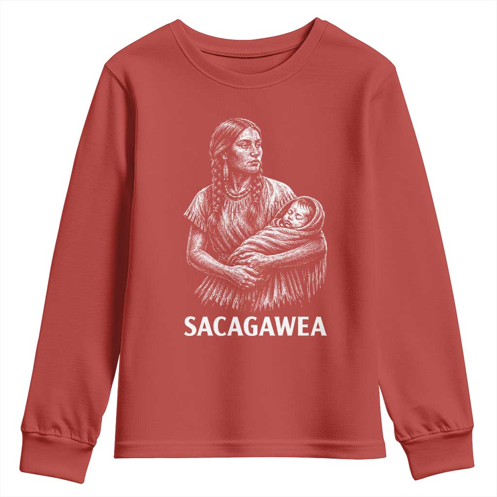 Sacagawea Youth Sweatshirt Native American Womens History Month Graphic TS12 Red Print Your Wear