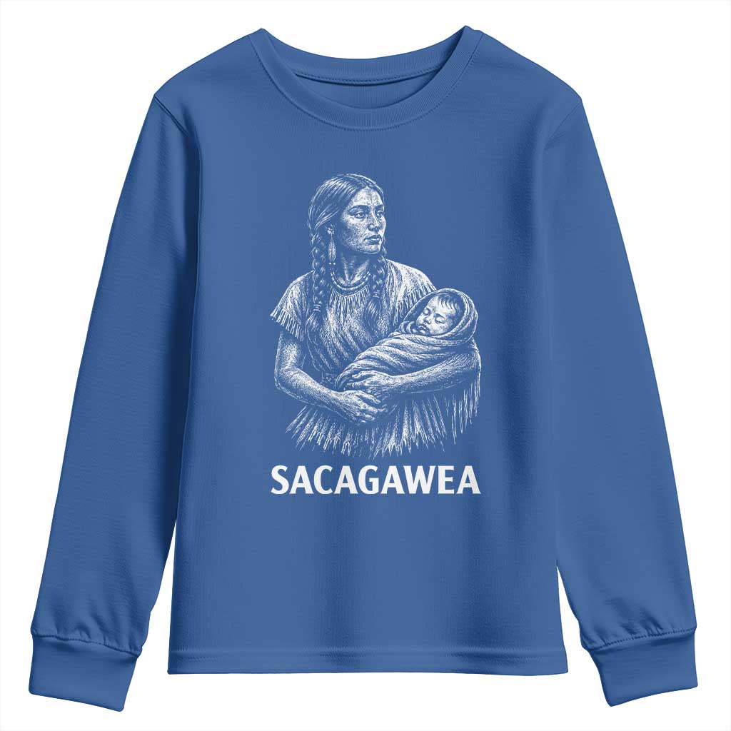 Sacagawea Youth Sweatshirt Native American Womens History Month Graphic TS12 Royal Blue Print Your Wear