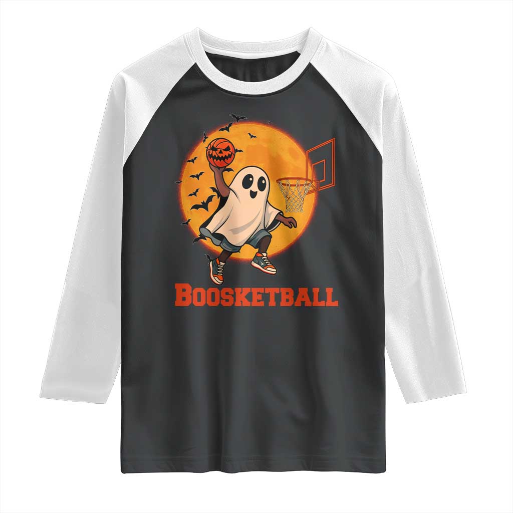 Funny Black Ghost Halloween Basketball Raglan Shirt Boosketball Dunk Gift TS12 Black White Print Your Wear