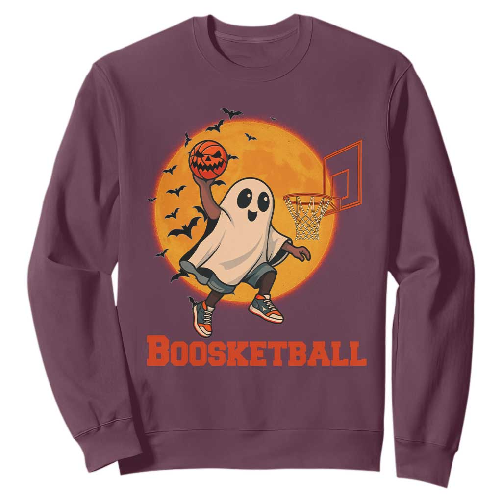 Funny Black Ghost Halloween Basketball Sweatshirt Boosketball Dunk Gift TS12 Maroon Print Your Wear