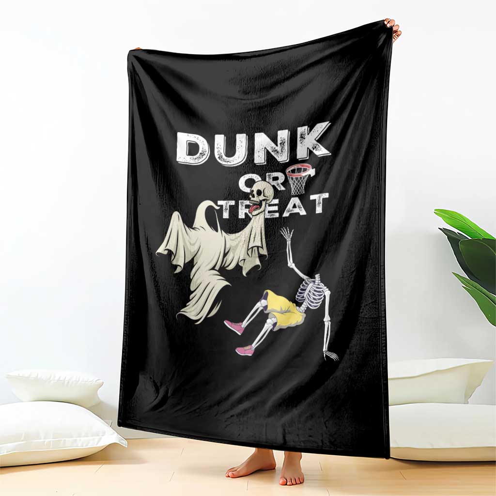 Halloween Dunk Or Treat Throw Blanket Funny Skeleton And Ghost Playing Basketball TS12 Print Your Wear