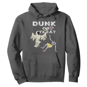 Halloween Dunk Or Treat Hoodie Funny Skeleton And Ghost Playing Basketball TS12 Dark Heather Print Your Wear