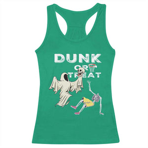 Halloween Dunk Or Treat Racerback Tank Top Funny Skeleton And Ghost Playing Basketball TS12 Irish Green Print Your Wear