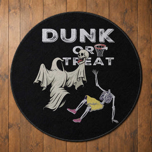 Halloween Dunk Or Treat Round Rug Funny Skeleton And Ghost Playing Basketball