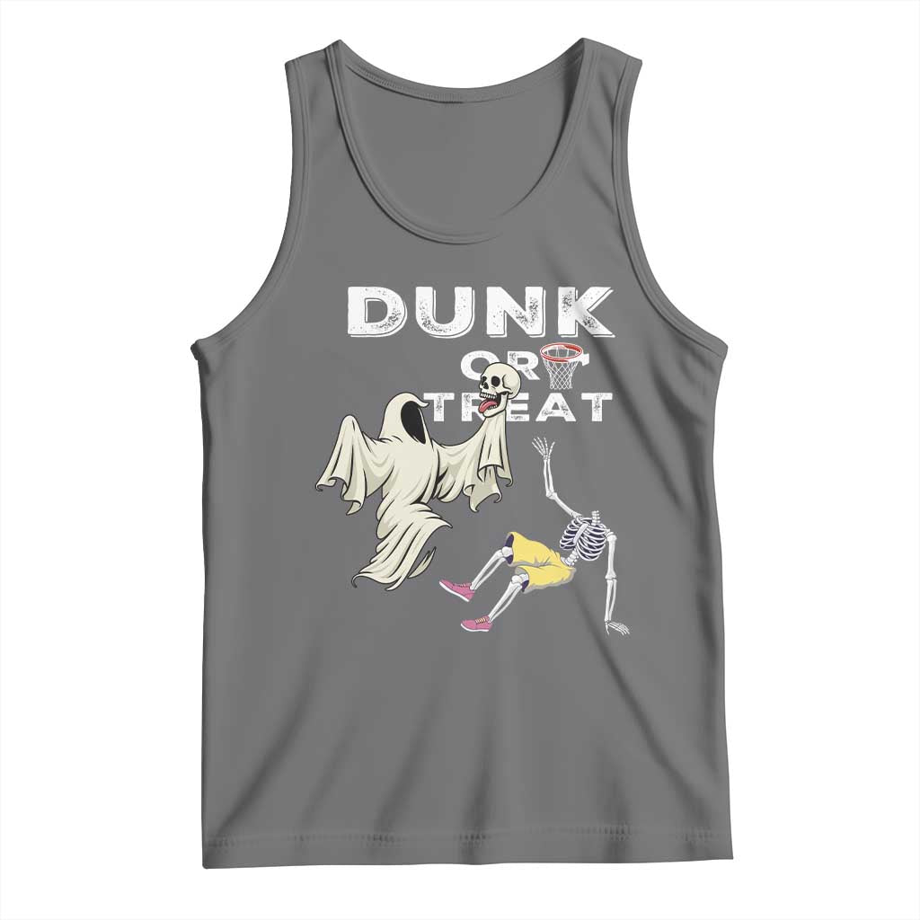 Halloween Dunk Or Treat Tank Top Funny Skeleton And Ghost Playing Basketball TS12 Black Heather Print Your Wear