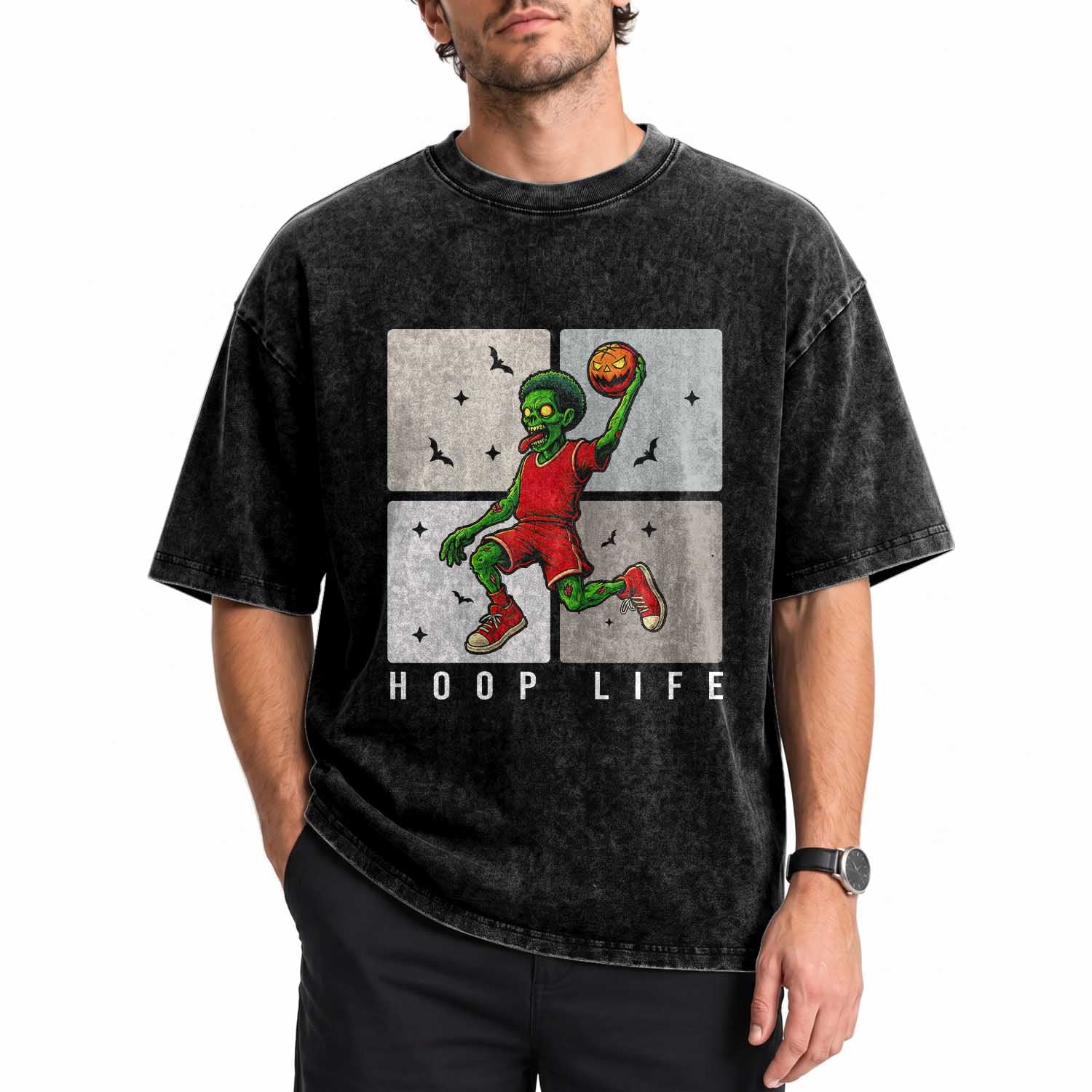 Hoop Life Washed Cotton T-Shirt Halloween Zombie Basketball Spooky Game