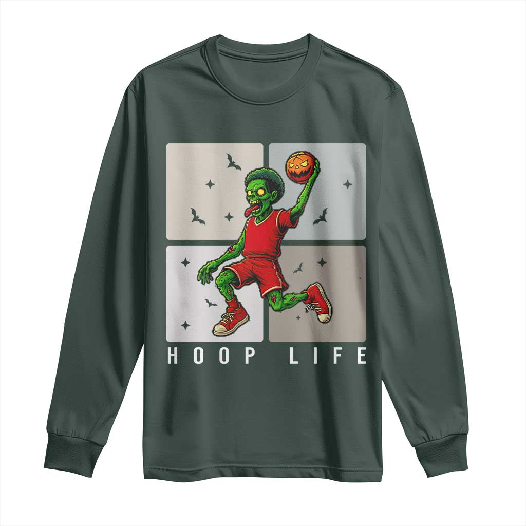 Hoop Life Long Sleeve Shirt Halloween Zombie Basketball Spooky Game TS12 Dark Forest Green Print Your Wear