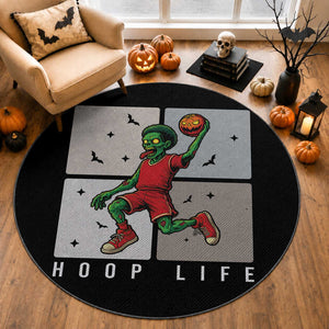 Hoop Life Round Rug Halloween Zombie Basketball Spooky Game