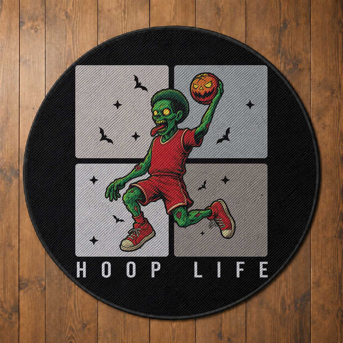Hoop Life Round Rug Halloween Zombie Basketball Spooky Game