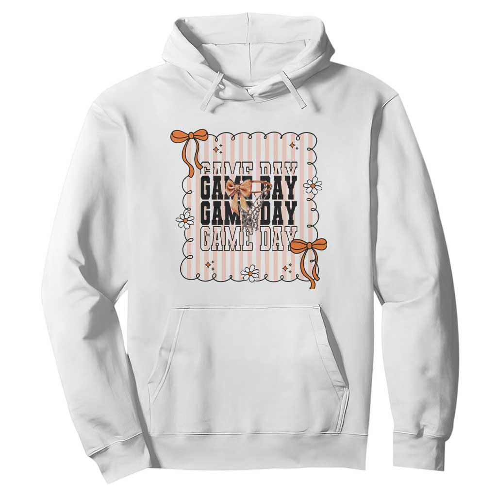Basketball Game Day Hoodie Retro Coquette Bow Gift For Sport Lovers TS12 White Print Your Wear