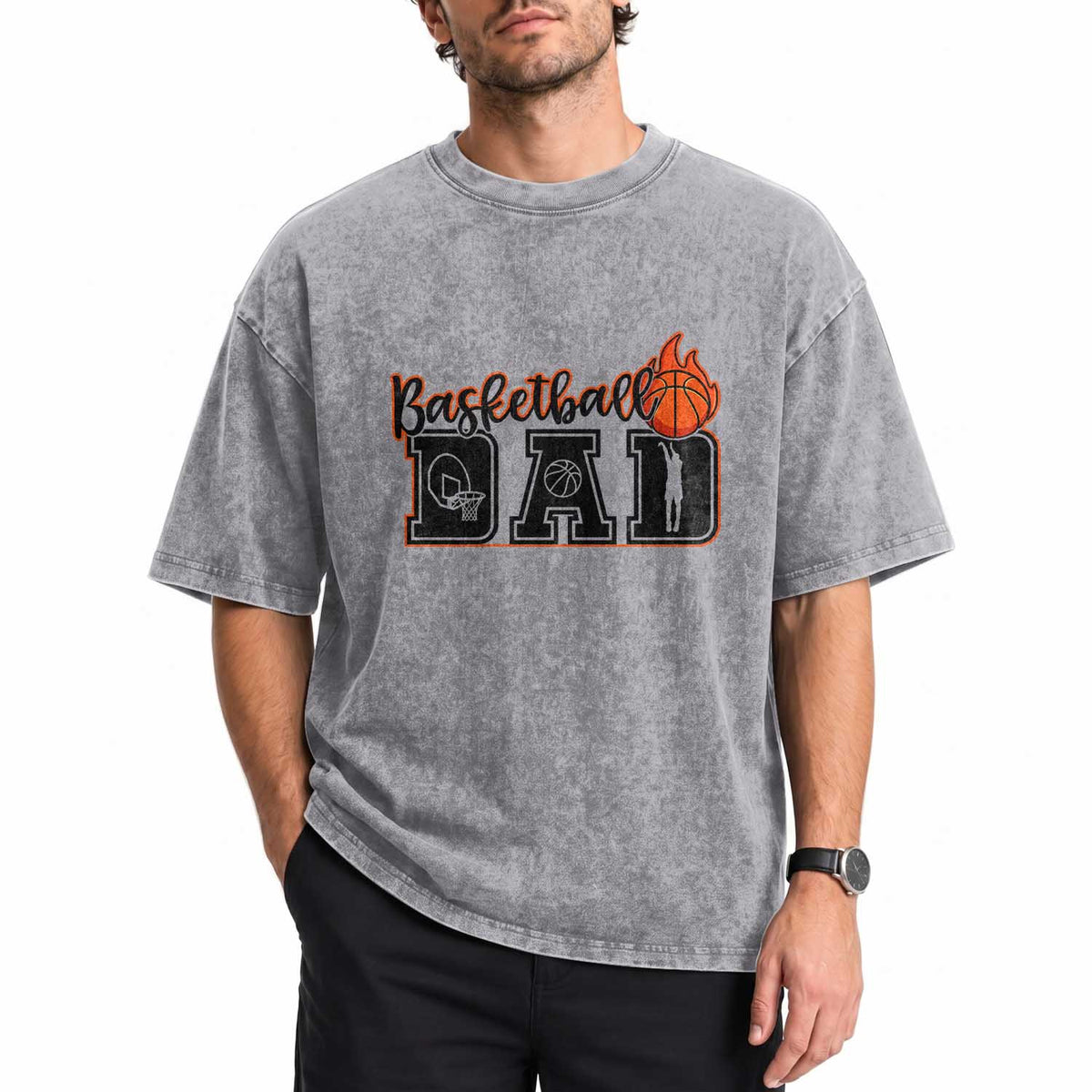 Basketball Dad Washed Cotton T-Shirt Gift For Sport Lover