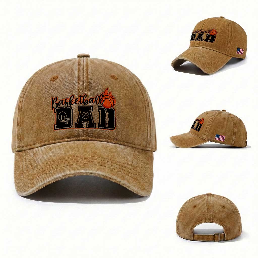 Basketball Dad Washed Cotton Baseball Cap Gift For Sport Lover TS12 Washed Cap Universal Fit Yellow Ochre Print Your Wear