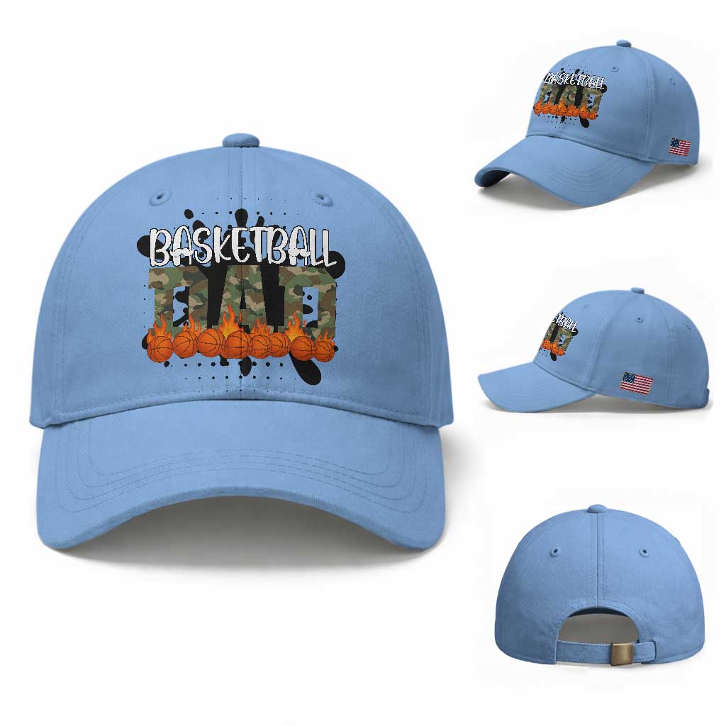 Basketball Dad Baseball Cap Camouflage Flame Graphic For Sport Lover TS12 Baseball Cap Universal Fit Light Blue Print Your Wear