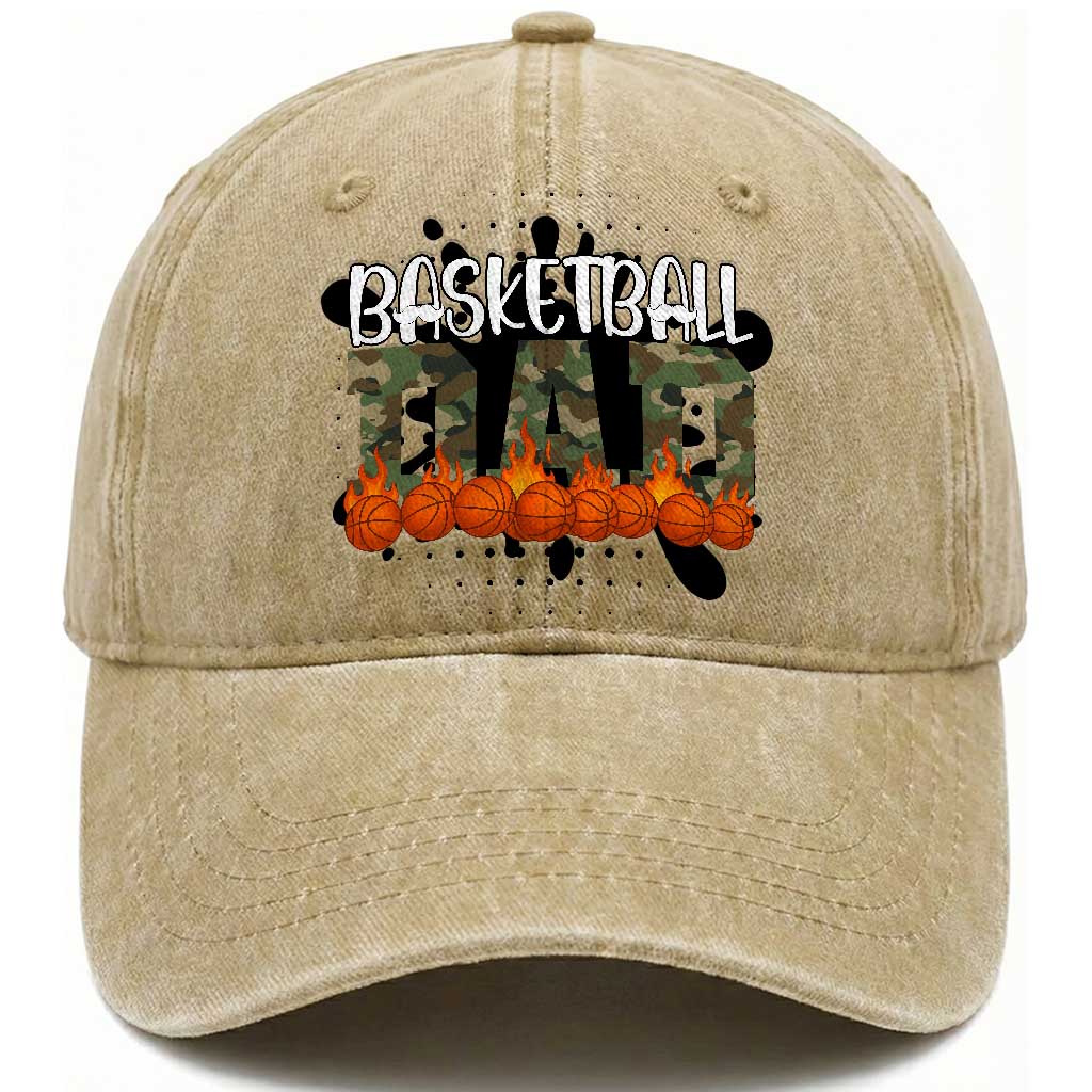 Basketball Dad Washed Cotton Baseball Cap Camouflage Flame Graphic For Sport Lover TS12 Print Your Wear