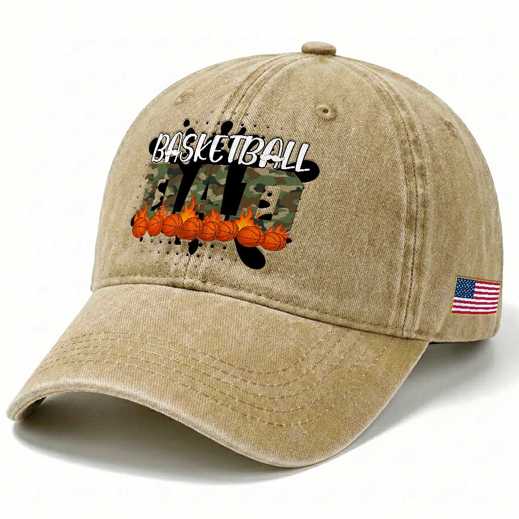 Basketball Dad Washed Cotton Baseball Cap Camouflage Flame Graphic For Sport Lover TS12 Print Your Wear