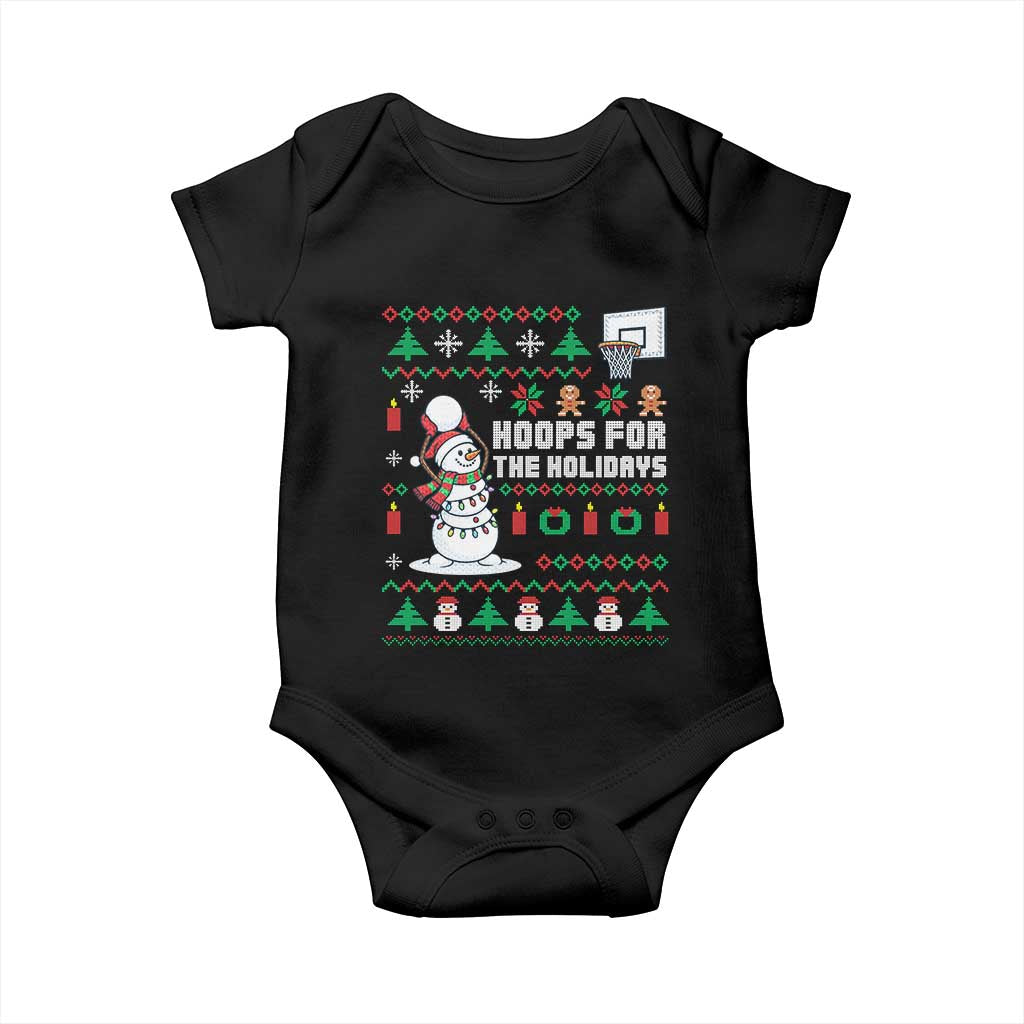 Funny Christmas Basketball Snowmen Baby Onesie Hoops For The Holidays Ugly Sweater TS12 Black Print Your Wear
