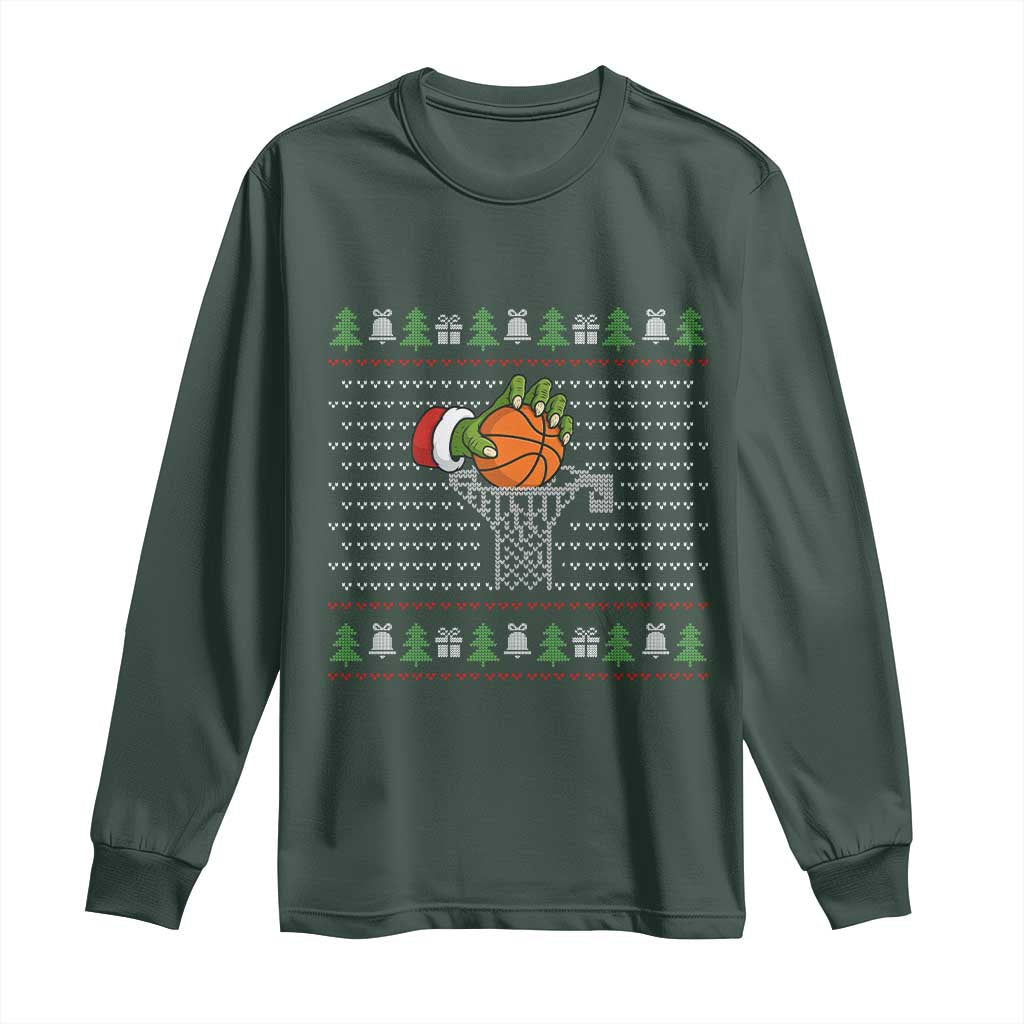 Funny Zombie Hand Basketball Christmas Gift Long Sleeve Shirt TS12 Dark Forest Green Print Your Wear