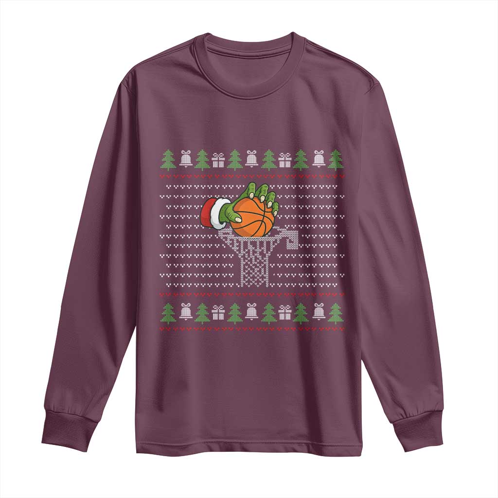 Funny Zombie Hand Basketball Christmas Gift Long Sleeve Shirt TS12 Maroon Print Your Wear