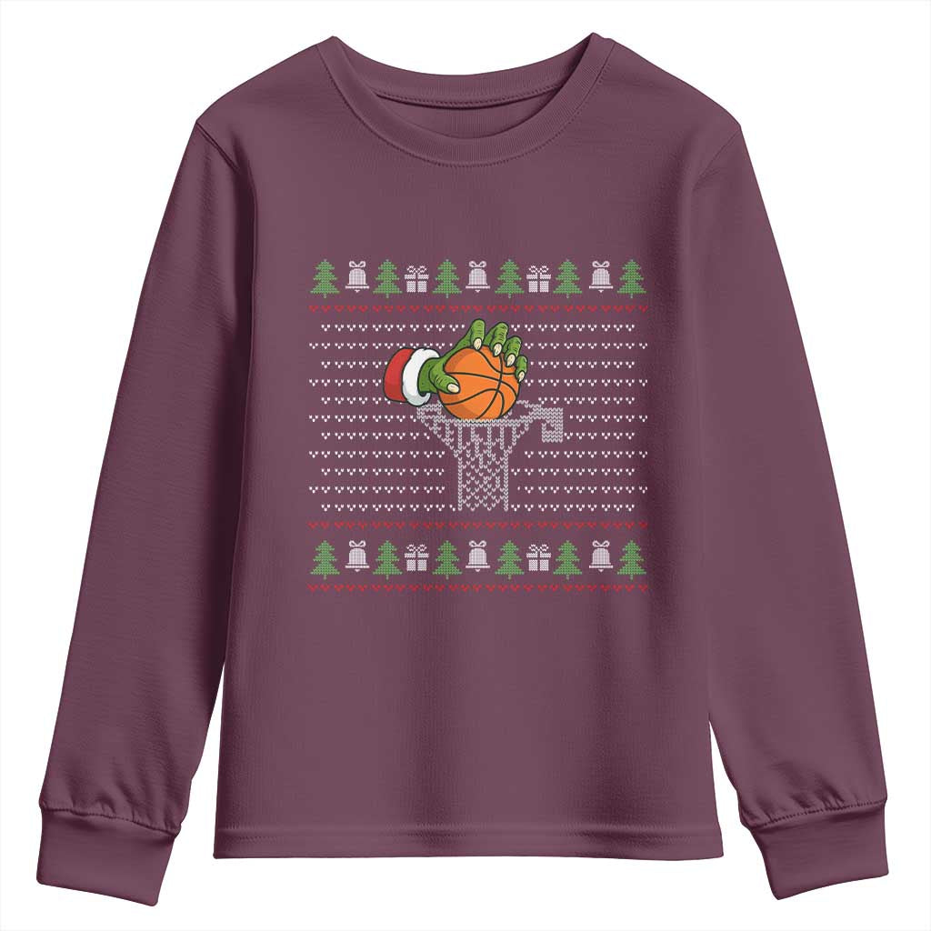 Funny Zombie Hand Basketball Christmas Gift Youth Sweatshirt TS12 Maroon Print Your Wear