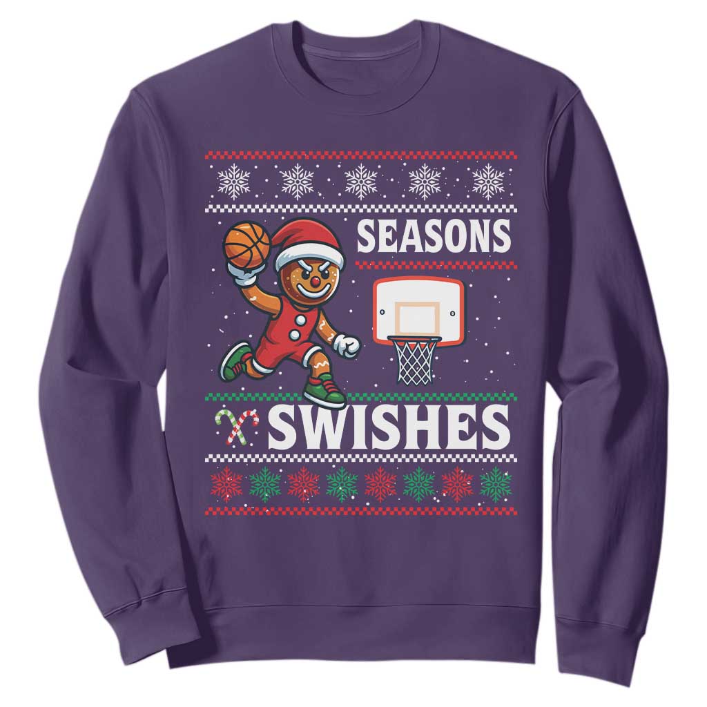 Seasons Swishes Sweatshirt Funny Gingerbread Basketball Christmas Gift TS12 Purple Print Your Wear