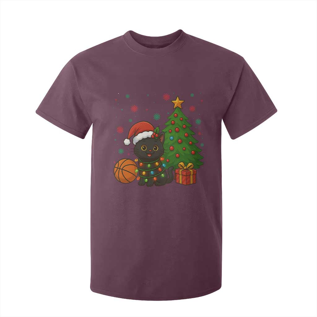 Funny Christmas Black Cat T Shirt For Kid Gift For Cat Lover TS12 Maroon Print Your Wear
