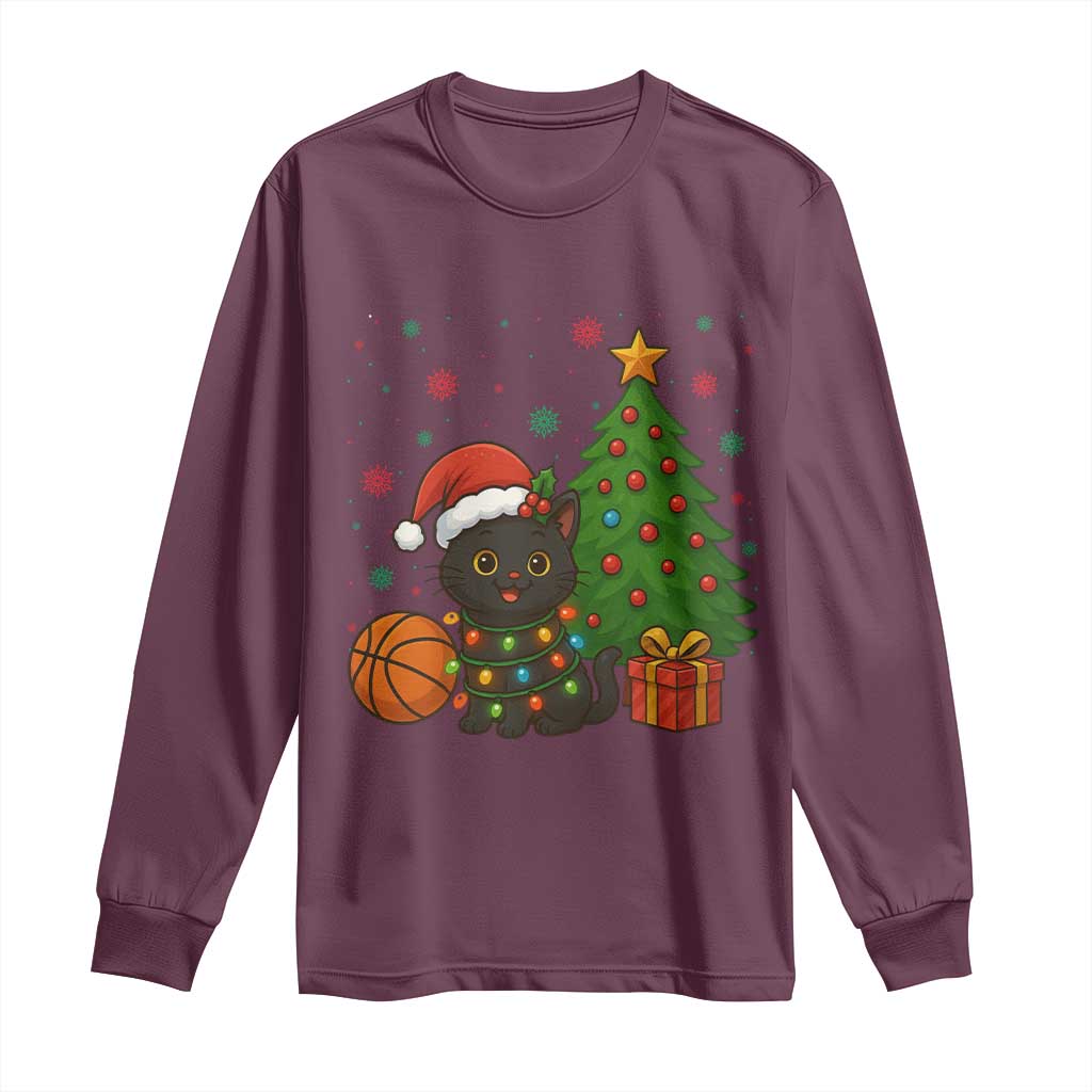 Funny Christmas Black Cat Long Sleeve Shirt Gift For Cat Lover TS12 Maroon Print Your Wear