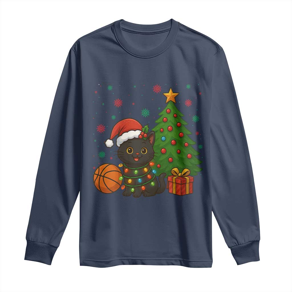 Funny Christmas Black Cat Long Sleeve Shirt Gift For Cat Lover TS12 Navy Print Your Wear