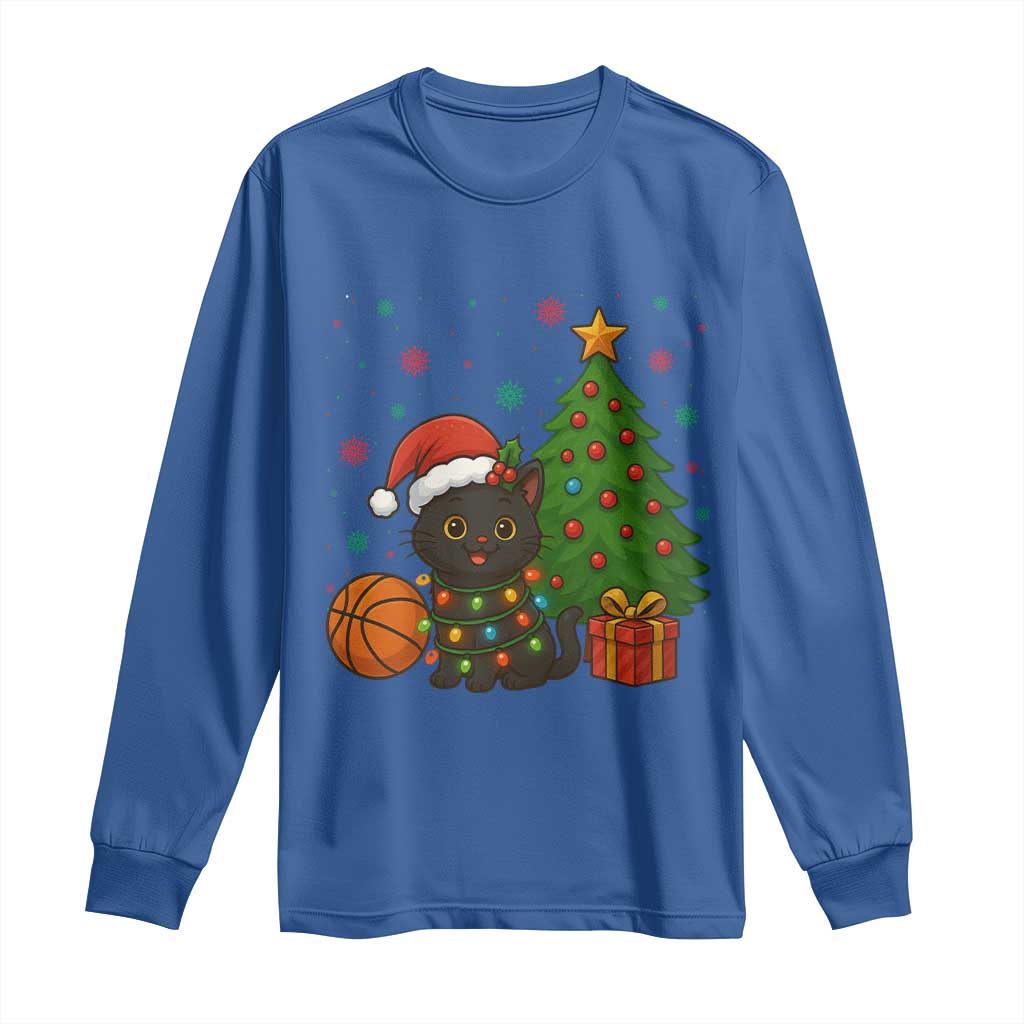Funny Christmas Black Cat Long Sleeve Shirt Gift For Cat Lover TS12 Royal Blue Print Your Wear